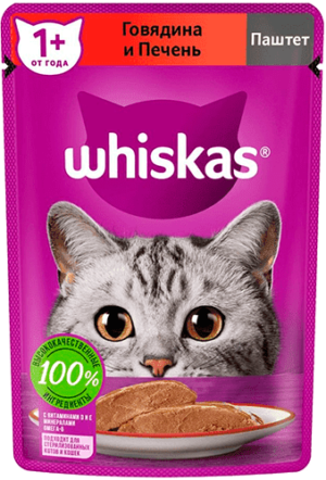 Whiskas Пауч 75г Паштет Говядина/Печень