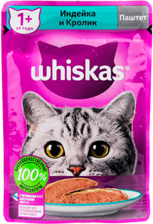 Whiskas Пауч 75г Паштет Индейка/Кролик