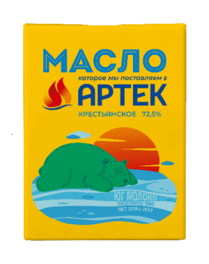 Масло  Крестьянское сладко-сливочное  несоленое  72,5% жира 180 гр ТМ Артек